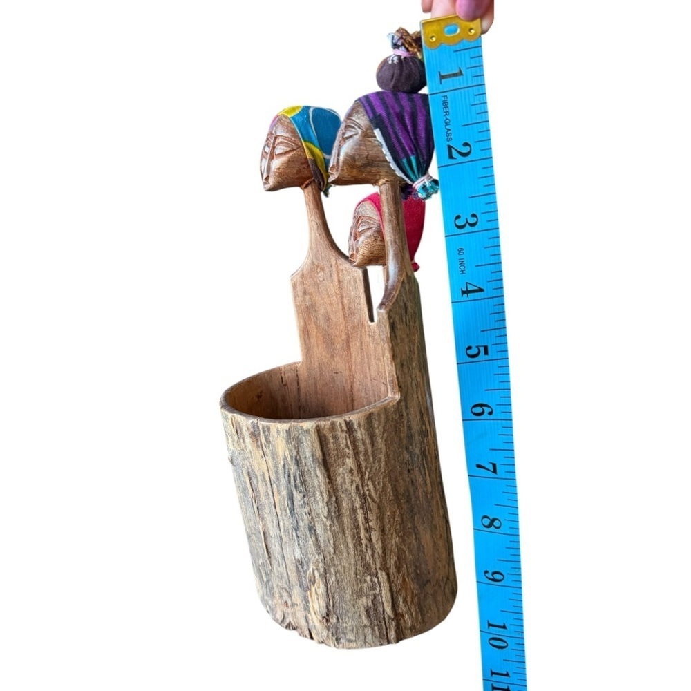 Hand Carved African Women Wood Sculpture Pencil Holder Folk Art Mozambique Style - Picture 8 of 14